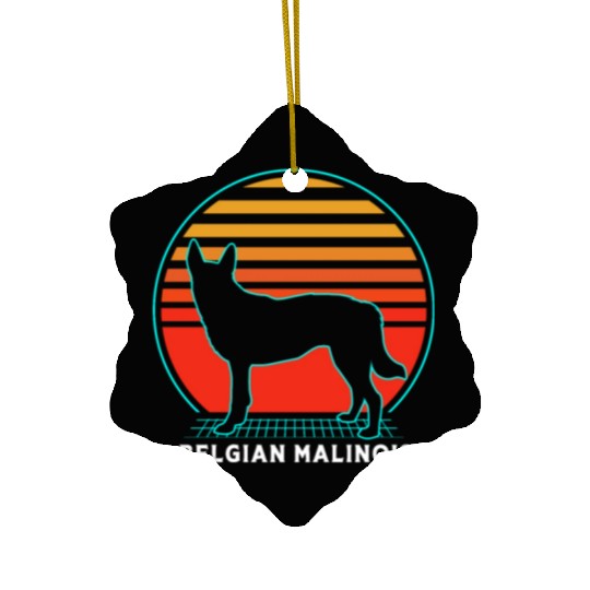 Retro 80s Dog Silhouette Belgian Malinois Ceramic Ornaments