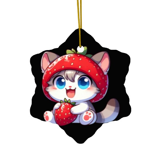 Cute Cat Strawberry Fruit Hat Quirky Ceramic Ornaments