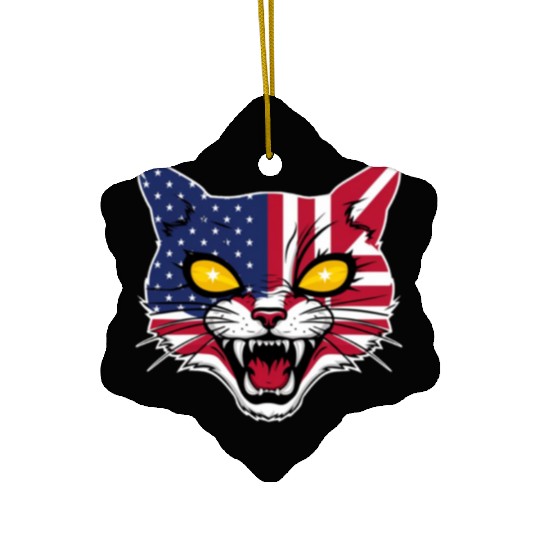 Patriotic Cat With USA Flag Ceramic Ornaments
