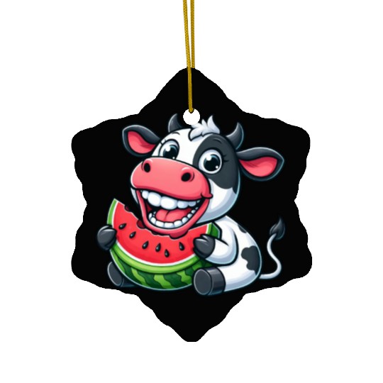 Funny cow bull steer watermelon summer fruit Ceramic Ornaments