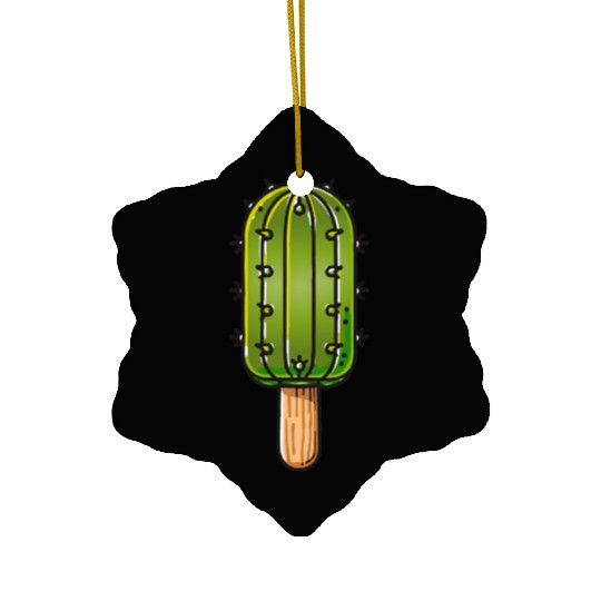 Funny cactus ice cream motif in comic style is fun Ceramic Ornaments