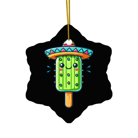 funny cactus ice cream motif with colorful sombrer Ceramic Ornaments