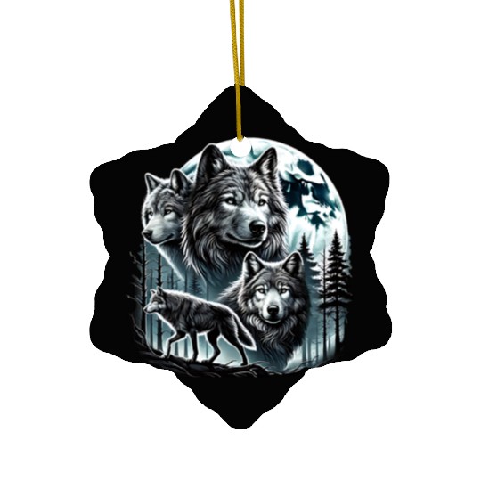 Vintage Wolf 90s Wolf Lovers Retro Moon Ceramic Ornaments