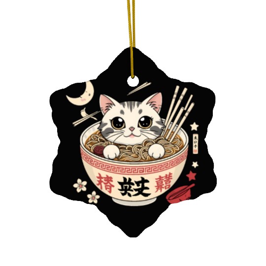 Kawaii Ramen Cat Japanese Noodles for Otaku Lovers Ceramic Ornaments
