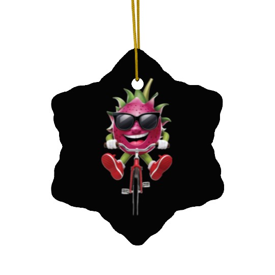 Dragon Fruit Cycling On Bike Realistic Ceramic Ornaments