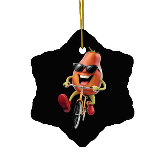 Papaya Cycling On Bike Realistic Ceramic Ornaments