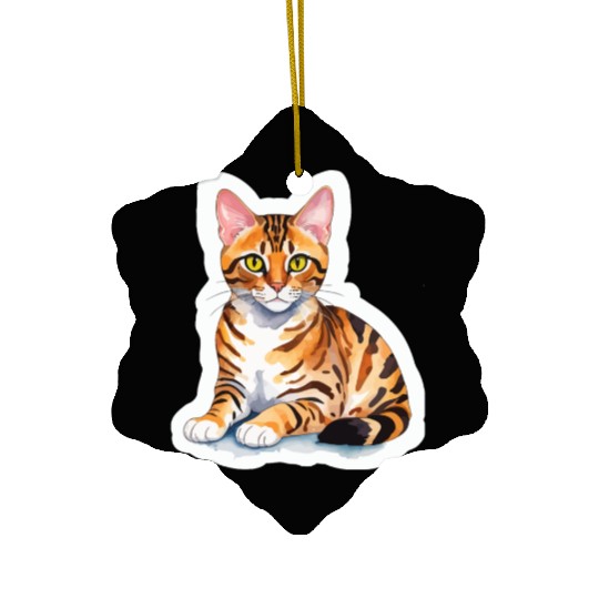 Leopard Cat Watercolor Ceramic Ornaments