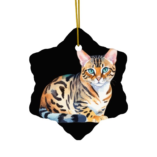 Leopard Cat Watercolor Ceramic Ornaments