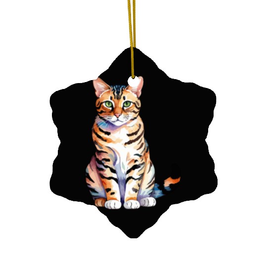 Leopard Cat Watercolor Ceramic Ornaments