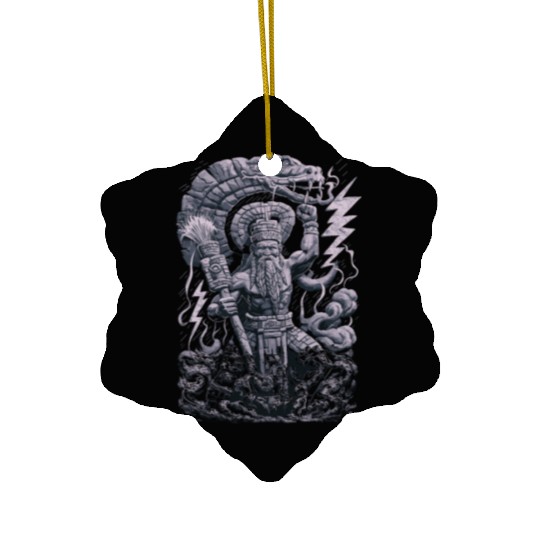 Maya God Mayan Mythology Chaac with Lightning and Ceramic Ornaments