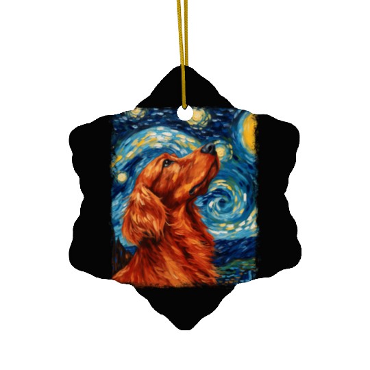 Irish Setter Dog Starry Night Painting Ceramic Ornaments
