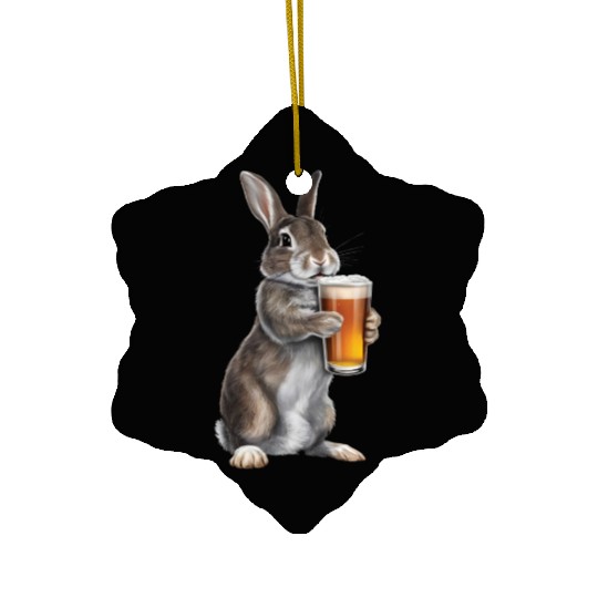 Rabbit Drinking Beer Realistic Ceramic Ornaments