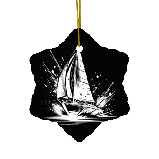 Fast-paced Sailing Boat With Splash Waves Ceramic Ornaments