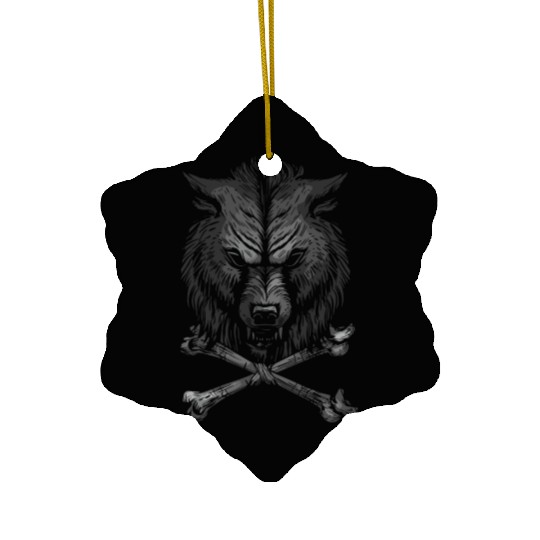 Wolf Skull and Crossbones Ceramic Ornaments