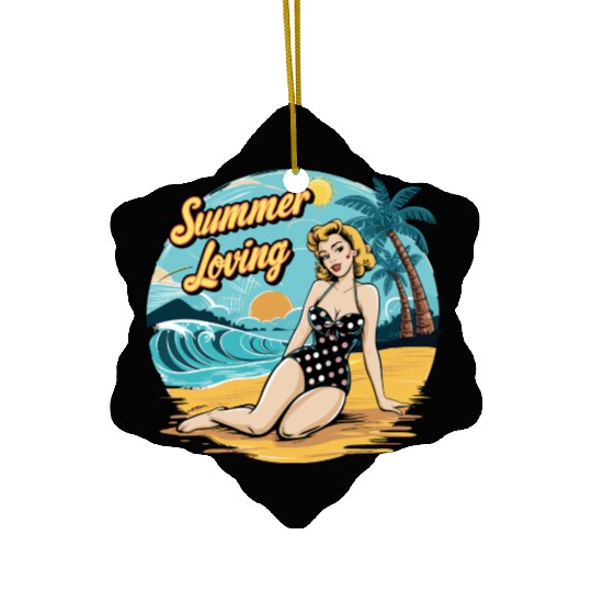 Retro Summer Loving Beach Vibes for a Beach Lover Ceramic Ornaments