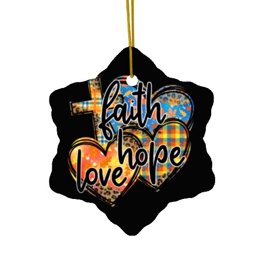 Faith Hope Love Hearts Cross Religion Ceramic Ornaments