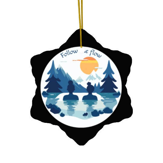 Two women take an ice bath in nature Ceramic Ornaments