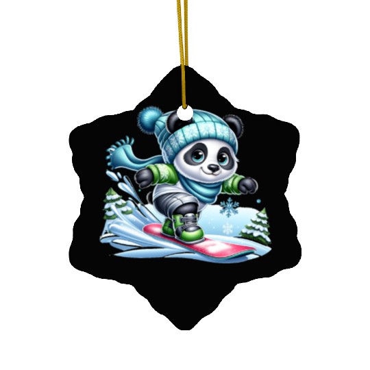 Cute Snowboarder Panda Ceramic Ornaments