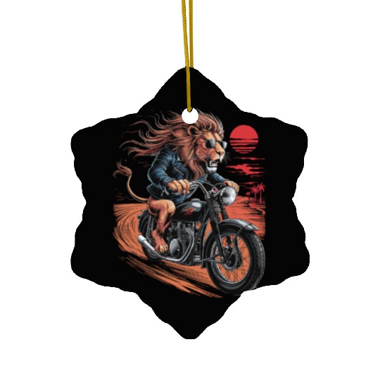Cool Lion Riding Motorcycle Graphic for Biker Ceramic Ornaments