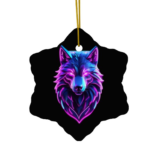 Neon Wolf Lights Ceramic Ornaments