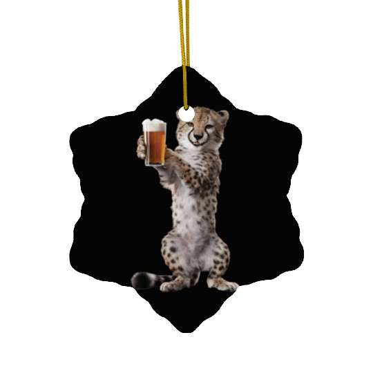 Cheetah Drinking Beer Realistic Ceramic Ornaments