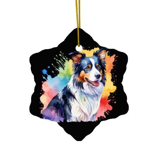 Border Collie Watercolor Ceramic Ornaments