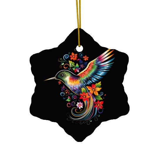 Hummingbird Flowers Colorful Hummindgbird Ceramic Ornaments