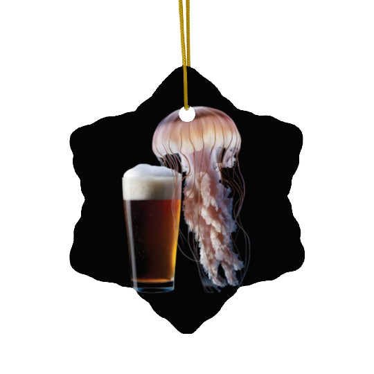 Jellyfish Drinking Beer Realistic Ceramic Ornaments