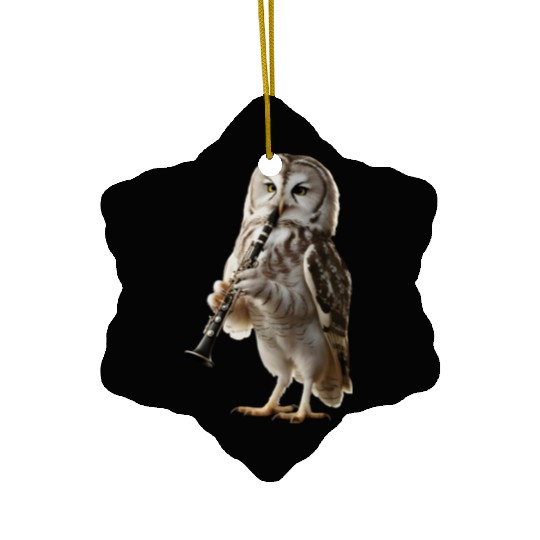 Owl Playing Clarinet Realistic Ceramic Ornaments