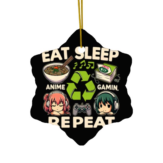 Cute Anime Eat Sleep Anime Repeat Manga Ceramic Ornaments