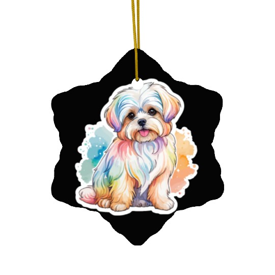 Maltese Dog Watercolor Ceramic Ornaments