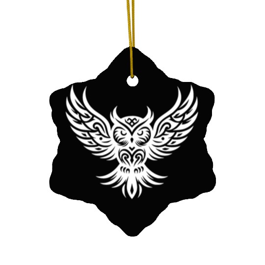 Owl On Wide Wings In Tattoo Wing Style Ceramic Ornaments