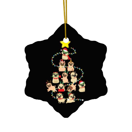 Pug Christmas Tree Dog Santa Claus Hat Xmas Merry Ceramic Ornaments