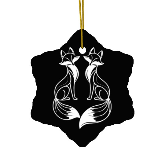 Fox Artistic Design: Elegant Twin Foxes Ceramic Ornaments
