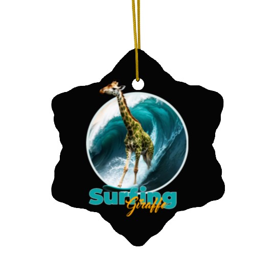 Surfing Giraffe in a Storm Ceramic Ornaments