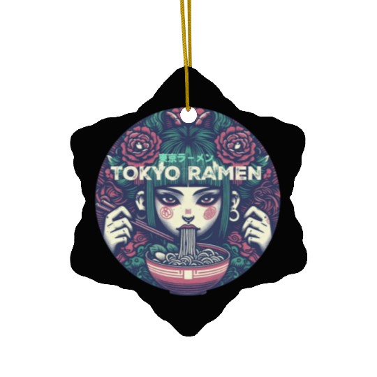 Tokyo ramen,punk girl having ramen Ceramic Ornaments
