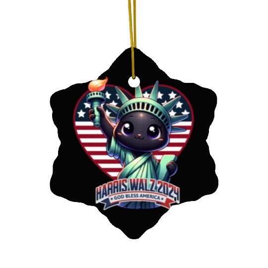 Cute Cat as Statue of Liberty with Harris Walz Ceramic Ornaments