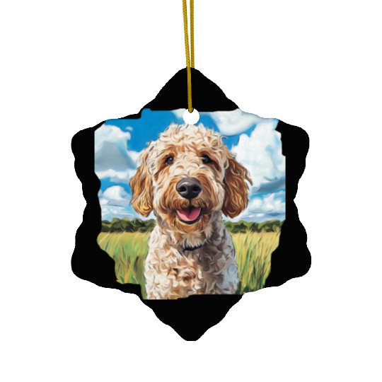 Labradoodle Field Nature Golden Doodle Watercolor Ceramic Ornaments