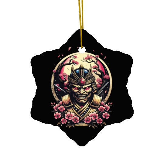 001 Samurai s Cherry Blossom Fall Ceramic Ornaments