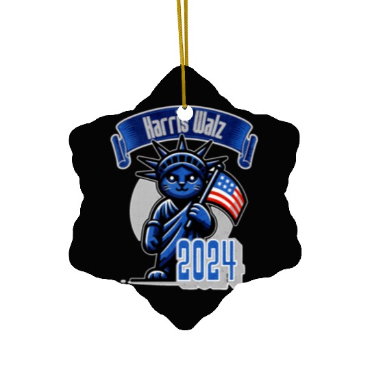 Cat Lady Harris Walz Statue of Liberty 2024 Ceramic Ornaments