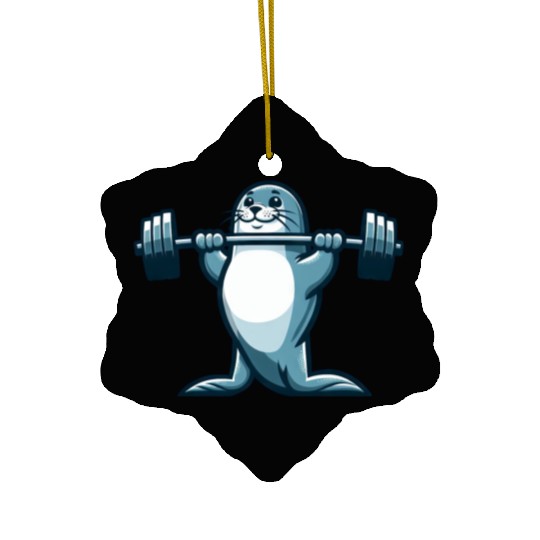 Seal fitness workout gym barbells training Ceramic Ornaments