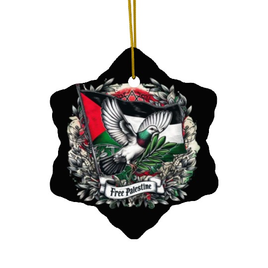 Pigeon holding olive's leaf free Palestine Flag Ceramic Ornaments