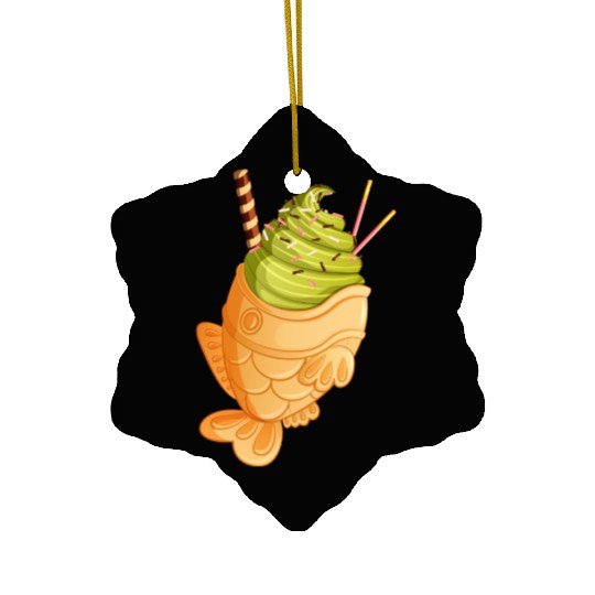 Matcha Taiyaki Ice Cream with Pocky & Wafer Roll Ceramic Ornaments
