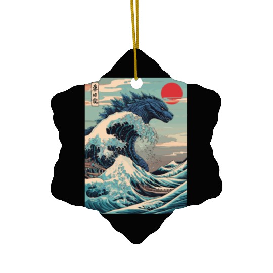 Kaiju Monster Japanese Great Wave Anime Graphic Ceramic Ornaments