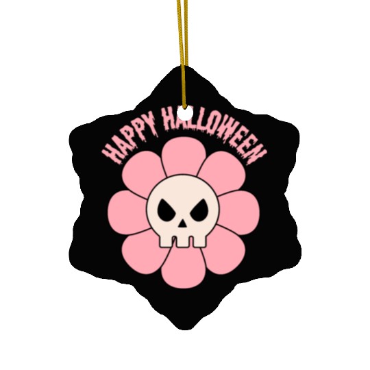 happy halloween flower skull pink and cute Ceramic Ornaments