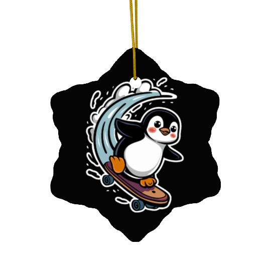 Penguin Skateboarding Adventure Fun Ceramic Ornaments