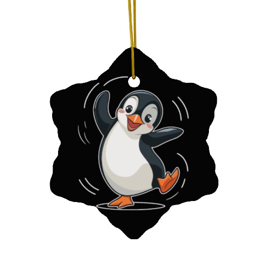 Happy Dancing Penguin Cartoon Illustration Ceramic Ornaments