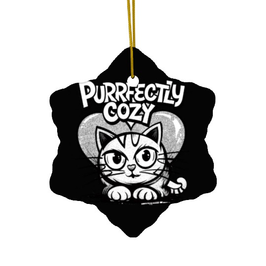 Cat pun, Purrfectly Cozy vintage art Ceramic Ornaments