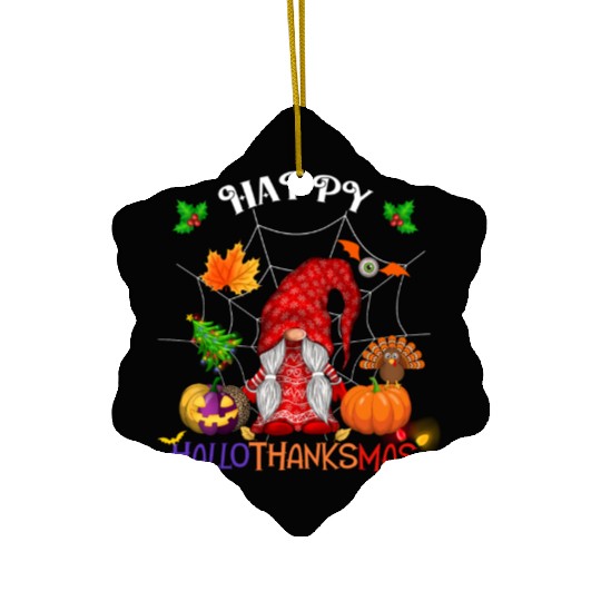 Happy HalloThanksMas Gnome Ceramic Ornaments