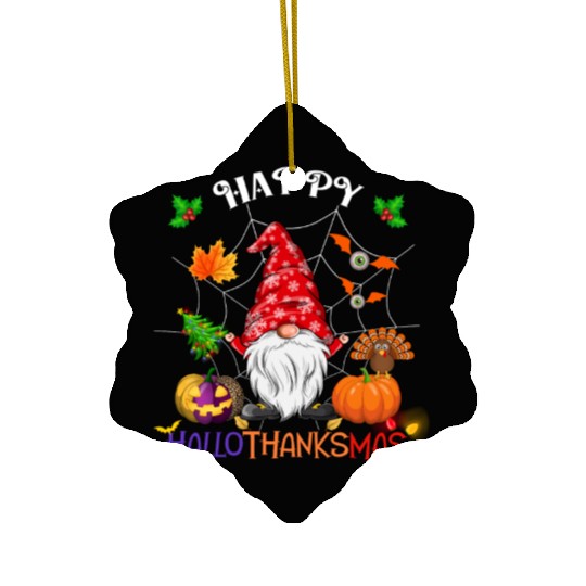 Happy HalloThanksMas Gnome Ceramic Ornaments